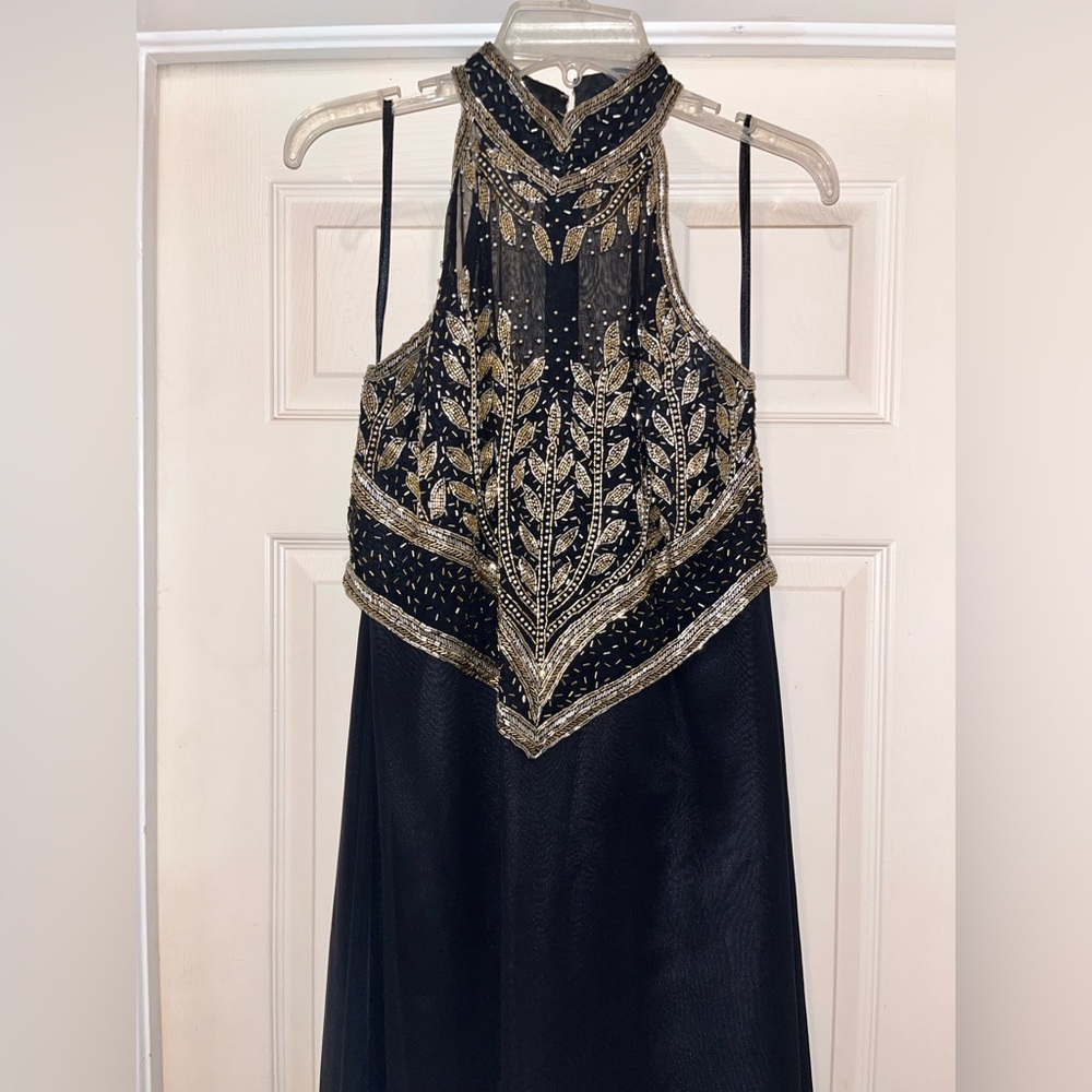 Vintage Black and Gold Beaded Long Formal Dress by Scala - Picture 7 of 13